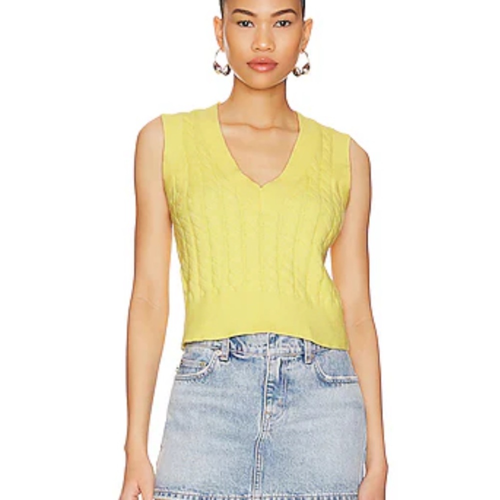 V-Neck Cable Knit Sweater in Yellow